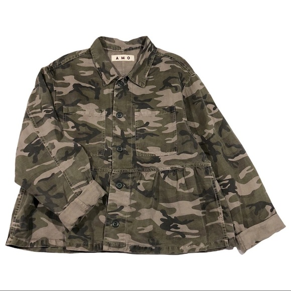 AMO Cropped Rosie Jacket Camo Peplum Linen Tencel M - Picture 5 of 13